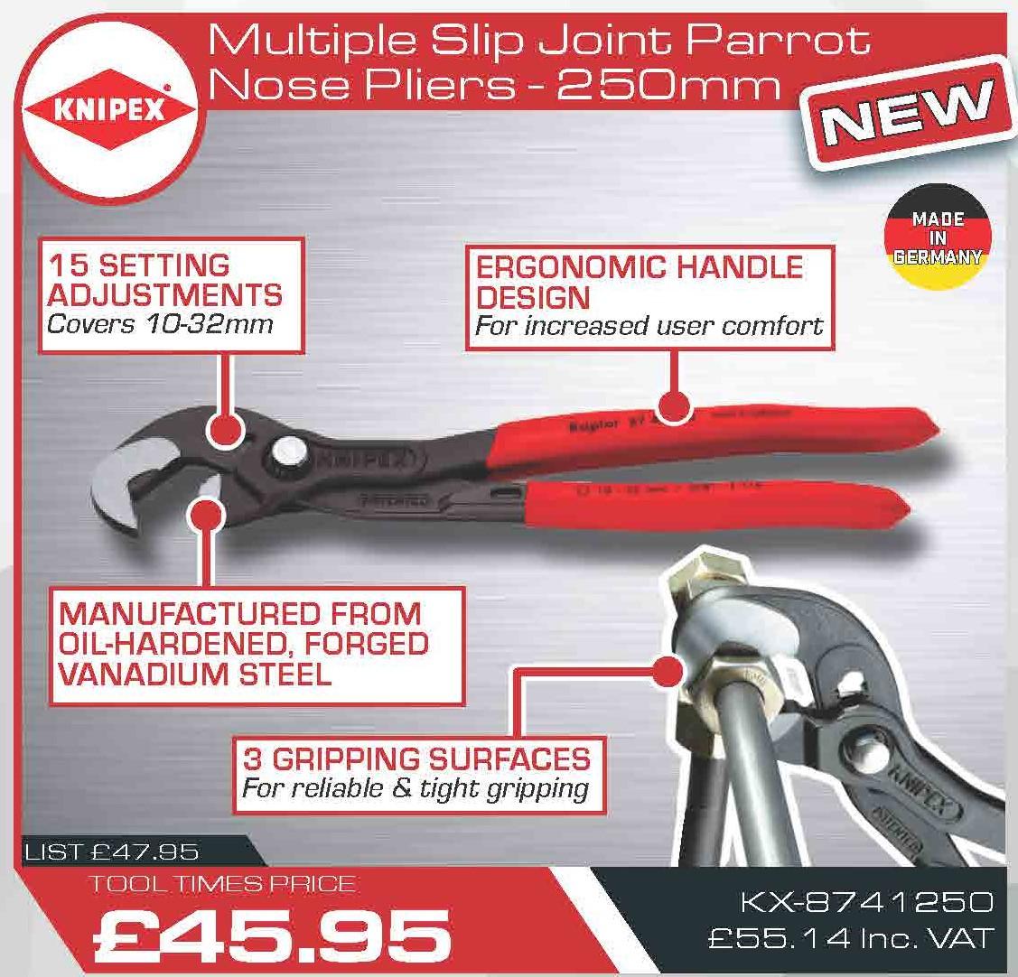 KNIPEX Multiple Slip Joint Parrot Nose Pliers 250mm KX8741250 Garage